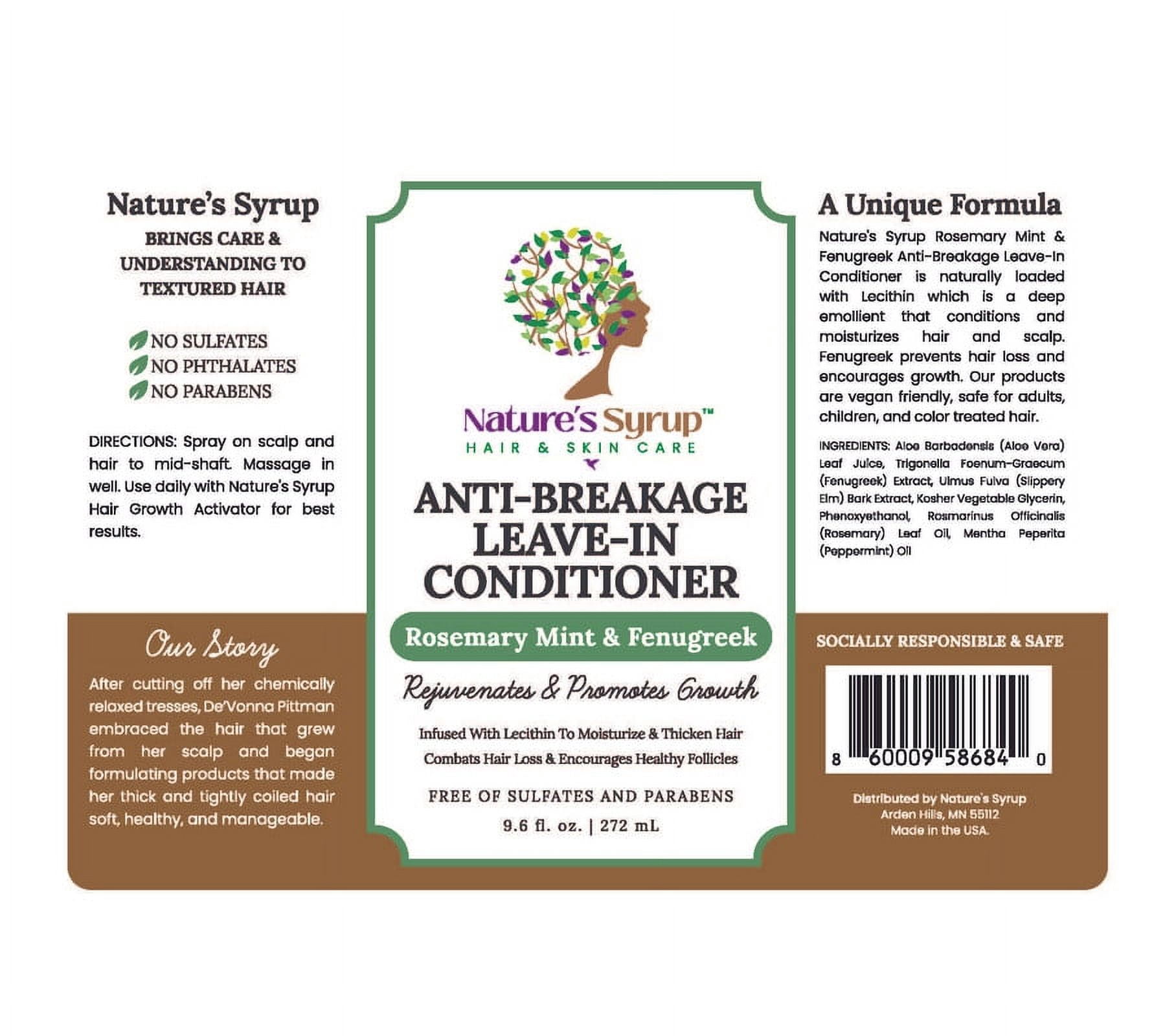Nature's Syrup Anti-Breakage Leave-In Conditioner with Rosemary, Mint & Fenugreek, 9.6 fl. oz.
