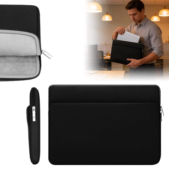 Shockproof Laptop Sleeve with Zipper Pocket for 13-14 Inch Notebook Black