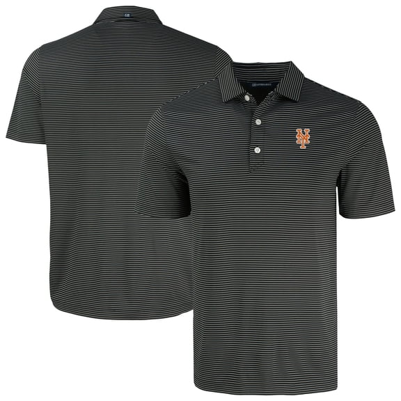 Men's Cutter & Buck Black New York Mets Forge Eco Fine Line Stripe Polo