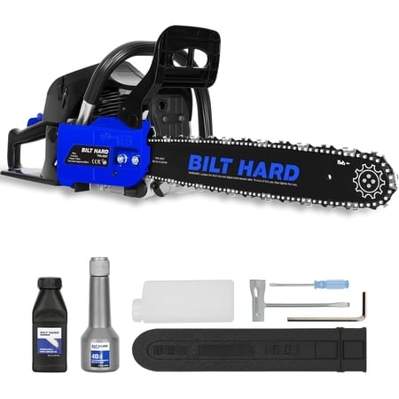 BILT HARD 18 Inch Gas Chainsaw, 46cc 2.4 HP Gas Power Chain Saw with Automatic Oiler, 2-Cycle Engine, Petrol Handheld Gasoline Chainsaws for Wood Cutting