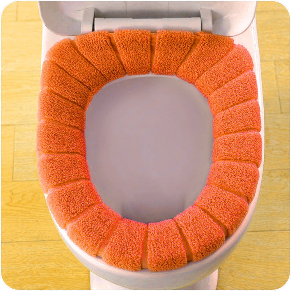 Comfortable Velvet Coral Toilet Seat Cover Standard Pumpkin Pattern Cushion DE 