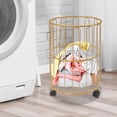 thumbnail image 6 of LiHUiee 21.26in Height Rolling Laundry Basket Cart Metal Laundry Basket Round Gold Laundry Basket Cart, 6 of 18