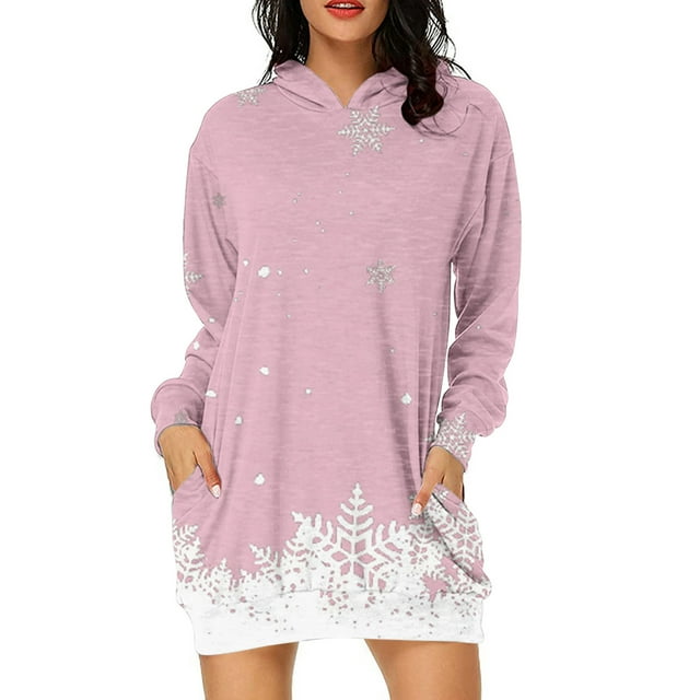 HNMKIU Hauts à Manches Longues pour Femmes Sweat à Capuche Imprimé de Noël Décontracté pour Automne et Hiver