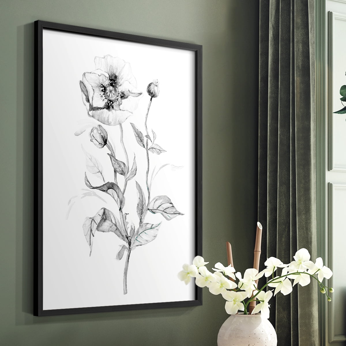 Wild Poppy Sketch Framed Print in Black Solid Wood 16 x 20 Framed Print