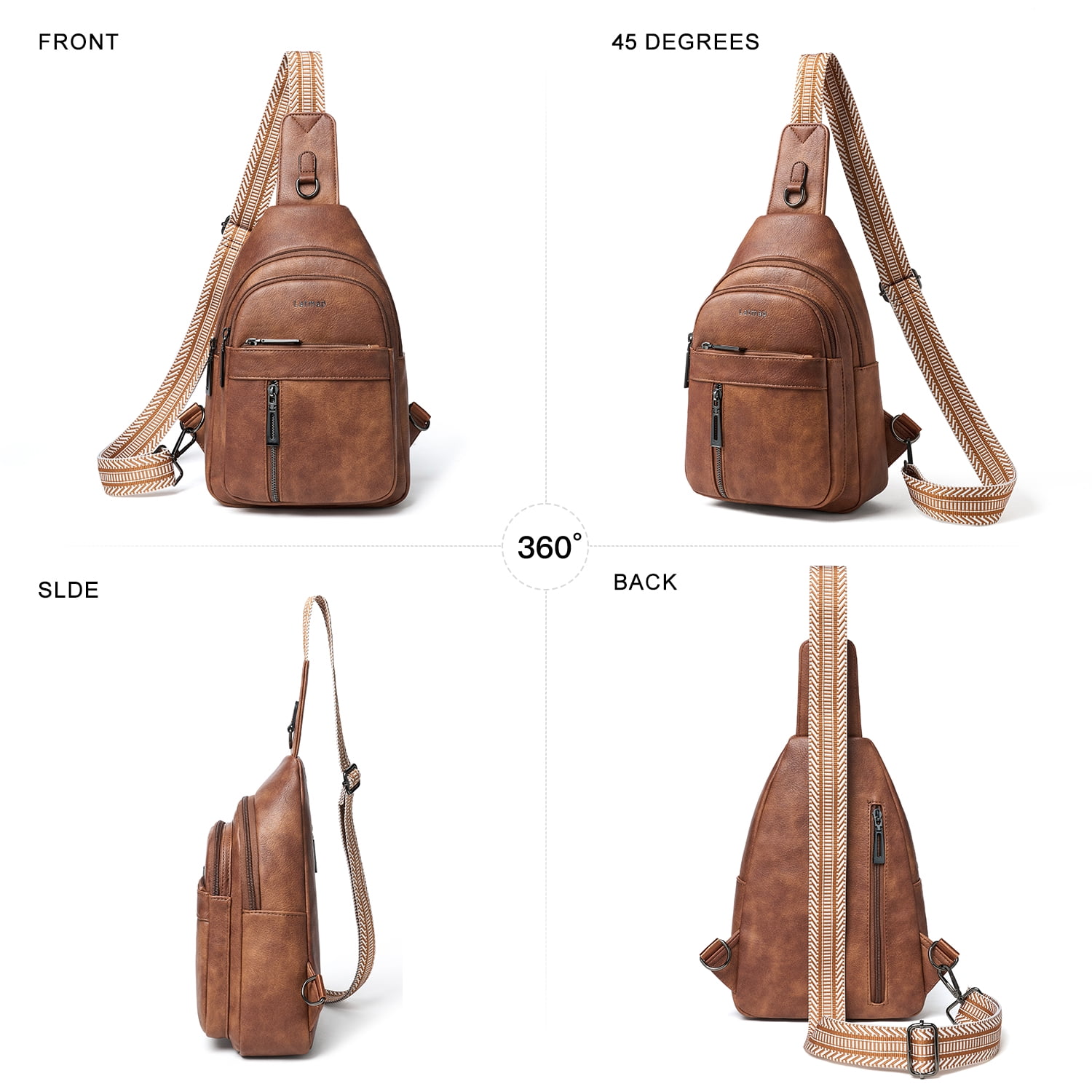 LATMAP 7L PU Leather Sling Bag,  for Travel & Daily Use, Hands-Free Unisex Chest Backpack