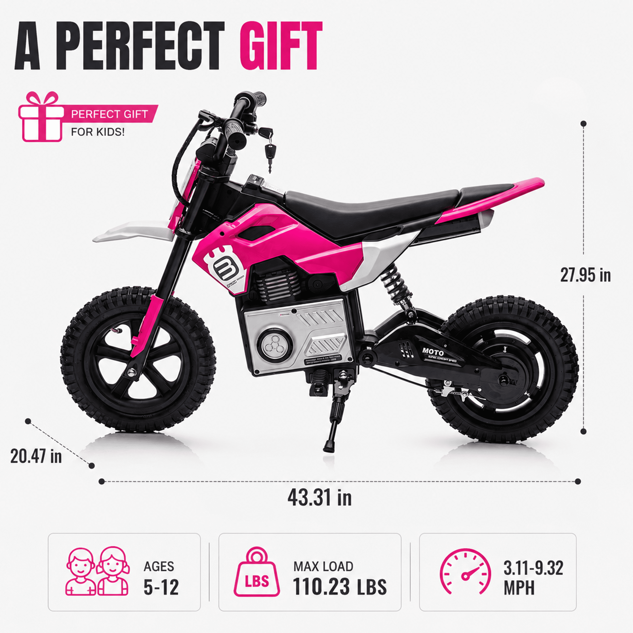 24V Kids Electric Motocross Motorcycle with Bluetooth Music - 200W Power, Rear Shock Absorber, LED Breathing Lights, Adjustable Speed up to 9.32 MPH - Powered Ride On Toy for Boys Girls Ages 5-15