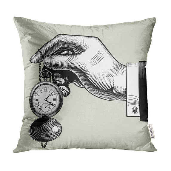 ECCOT Object Hand Old Clock Retro Pocket Watch Vintage Engraving Drawing Realistic Pillow Case Pillow Cover 18x18 inch