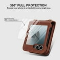 thumbnail image 2 of Allytechgroup Slim Case for Samsung Galaxy Z Flip 5 with Tempered Glass Screen Protection, Built-in Cash Slot Shoulder Strap Stand Phone Case Shockproof Full Body Protective for Women Girls, Brown, 2 of 7