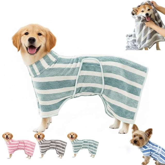 Luxury Microfiber Dog Bathrobe, Quick Dry Dog Towel Robe with Adjustable Belly Strap, Soft Absorbent Pet Drying Coat for After Bath Swim Grooming, for Small Medium Large Dogs (Green,XL)