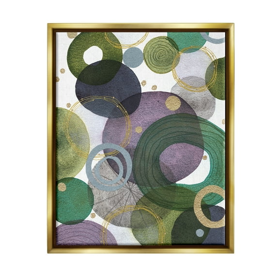 Stupell Industries Green & Purple Circles Abstract Painting Gold Floater Framed Art Print Wall Art, 17 x 21