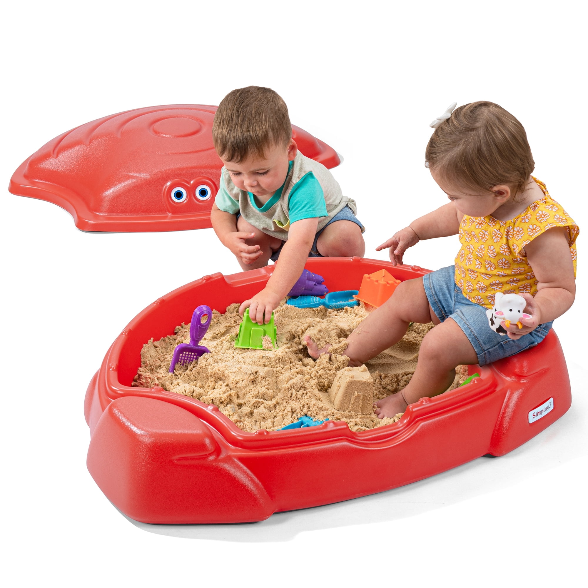Simplay3 Coastal Crab Portable Plastic Sandbox with Cover, Hot Tamale Red