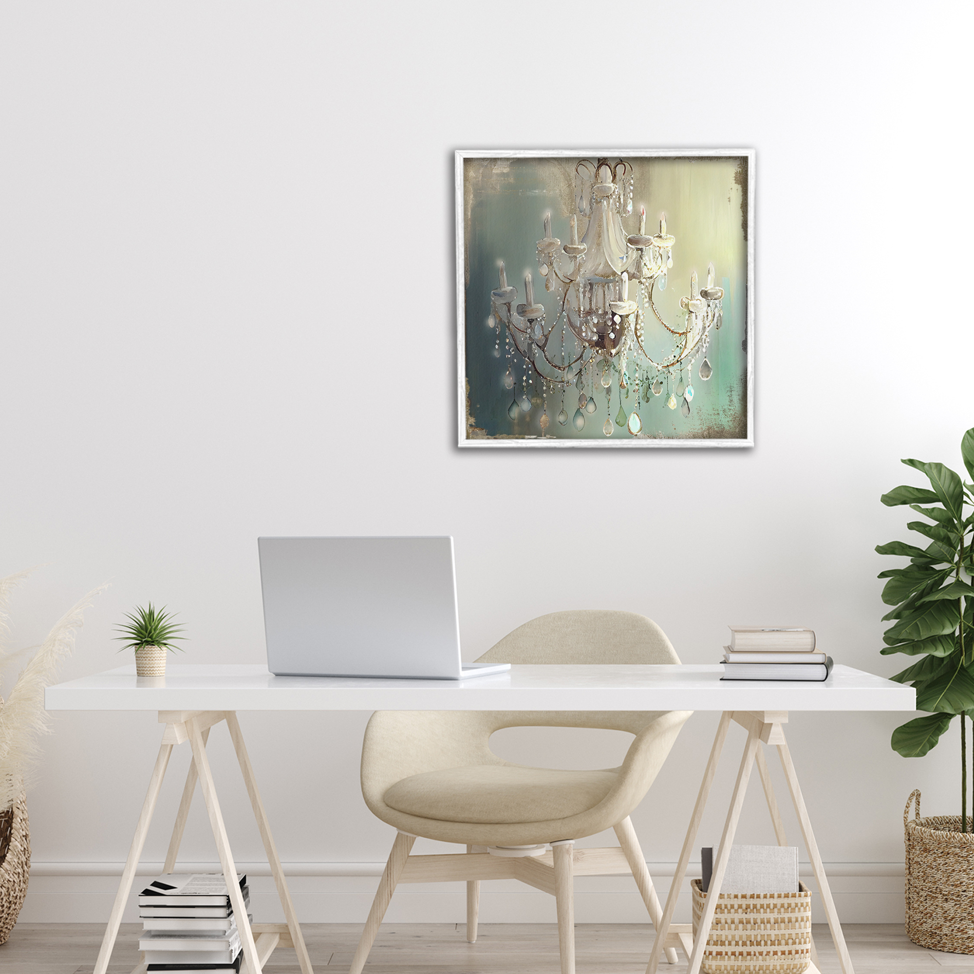 Vintage Illumine Chandelier White Framed Giclee Art, design by Sasha