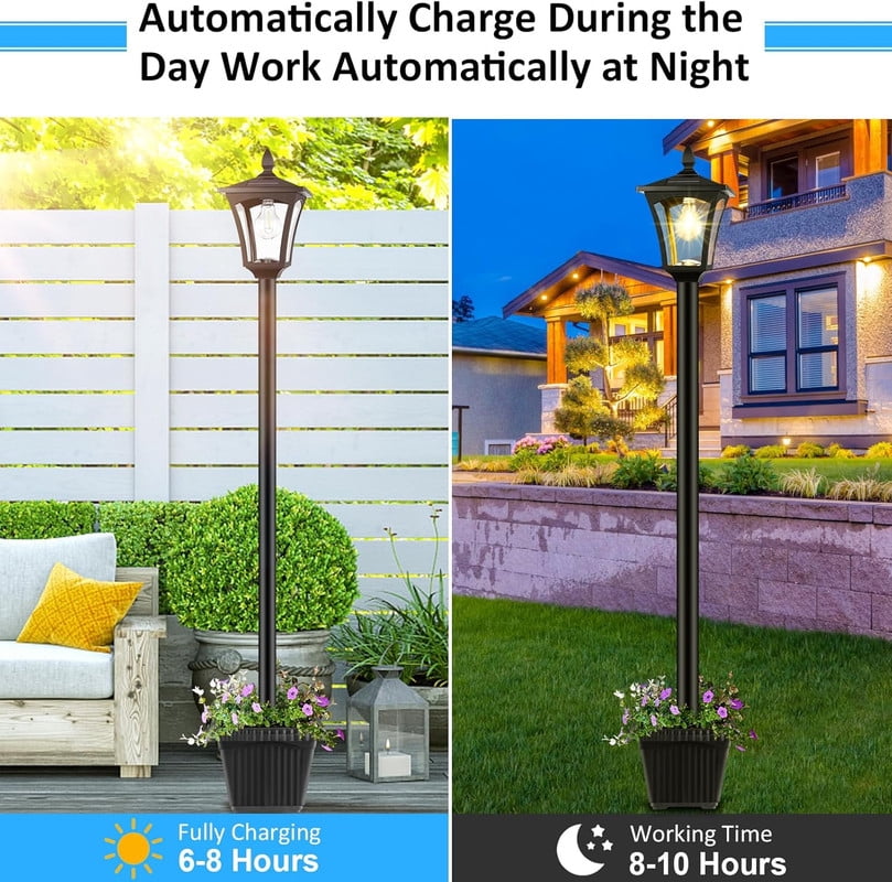 67" Vintage Solar Lamp Post Light, Adjustable Height Outdoor Garden & Lawn Decor