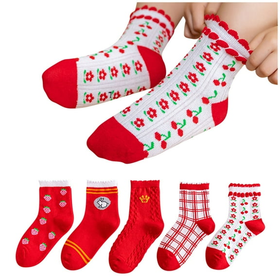 BKQCNKM Toddler Socks Baby Socks Crazy Socks for Kids Newborn Socks Kids Wool Socks Girls Socks 5pc Children's Socks Baby in Socks Cartoon Kids Socks, Red XL