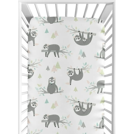 UPC: 0846480071013 | Sweet Jojo Designs Pink and Grey Jungle Sloth Leaf Girl Baby or Toddler Nursery Fitted Crib Sheet – Blush Turquoise Gray and Green Botanical Rainforest