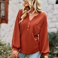 thumbnail image 3 of Camiseta holgada de punto con cuello en V para mujer Otoño Invierno Color sólido para vacaciones de ocio, 3 of 6