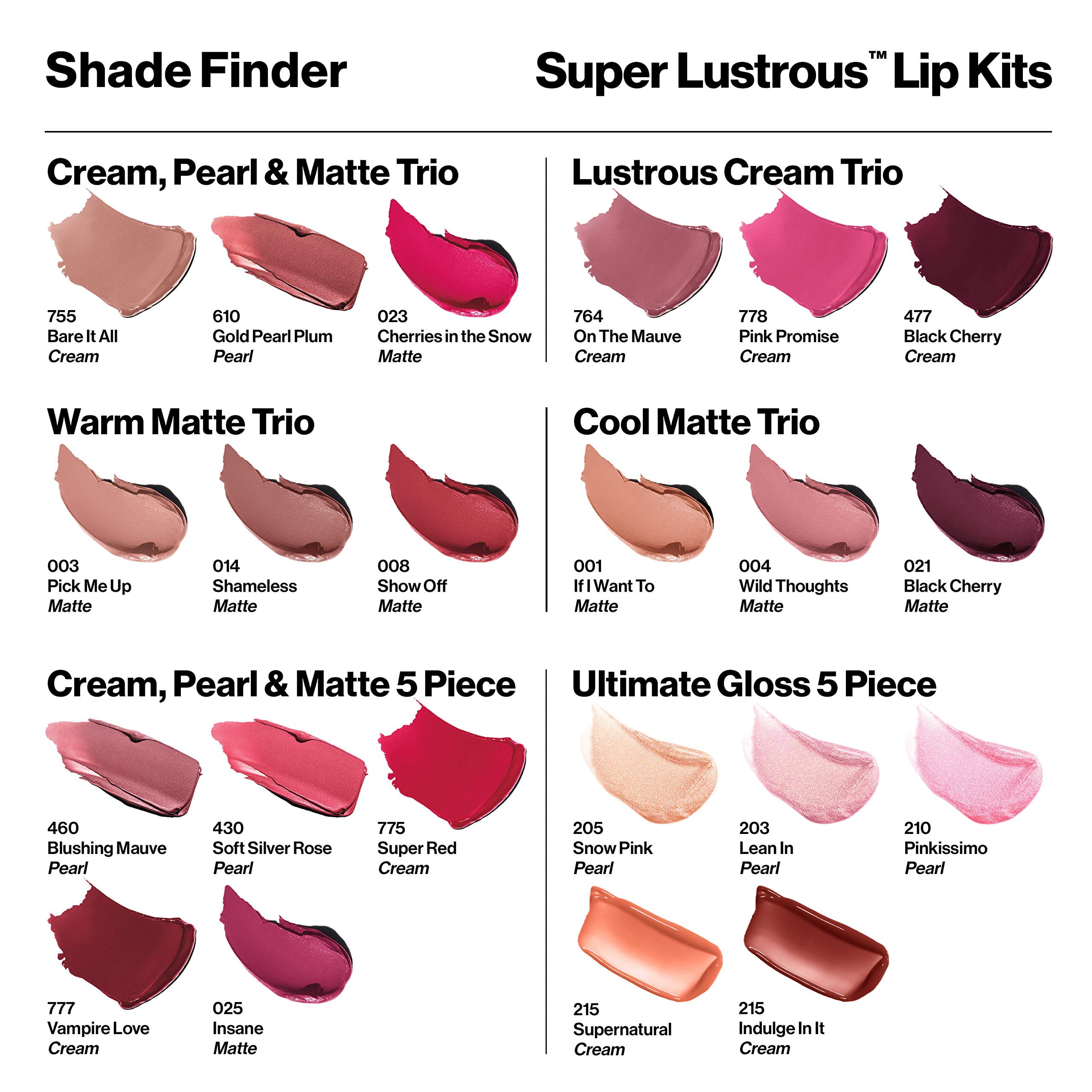 Revlon Super Lustrous High Impact & Moisturizing Cream Finish Lipstick Gift Set, On The Mauve, Pink Promise, Black Cherry, Pack of 3