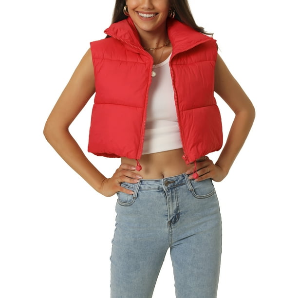 Chaleco acolchado ligero de mujer Inspire Chic con cuello alto y cremallera, color rojo M