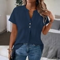 thumbnail image 2 of Kajonyu Women's 100% Cotton Henley Button V Neck Short Sleeve Summer Blouse, 2 of 8