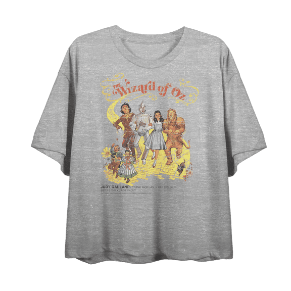 Wizard Of Oz Yellow Brick Road Vintage Shot Women's Heather Gray Crew Neck Short Sleeve Crop Tee-Medium