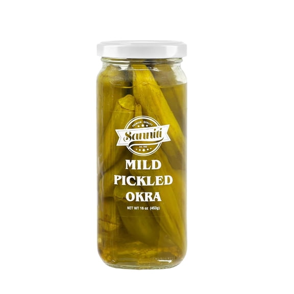 Sanniti Mild Pickled Okra | Perfect for Charcuterie Boards, in a Salad, or as a Snack | Packed in Vinegar and Salt Brine, 16 oz