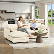Cloud Like Modular Sectional Sofa with Movable Ottoman, Deep Seating with Lumbar Support, Machine-Washable Corduroy Cover - Beige