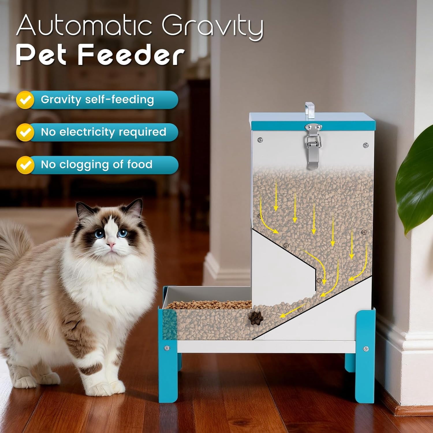 Automatic Dog Feeder 10L Auto Cat Feeder with Stand Gravity Dispenser Detachable Tray Galvanized Pet Station