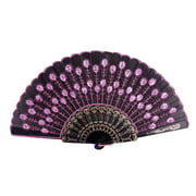 Workhe Colorful Embroidered Flower Pattern Black Cloth Folding Elegant design and the Lightweight Fan for Dancing Performance