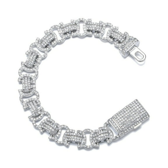 FEEL STYLE Male Zircon Byzantium Chain Bracelet for Men Women Hip Hop Jewelry 12MM 7"