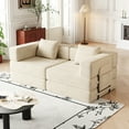thumbnail image 5 of 72" Convertible Corduroy Sofa Bed,Folding Sleeper Couch with Two Side Storage Pockets & Two Cushions for Living Room,Bedroom,Beige, 5 of 7