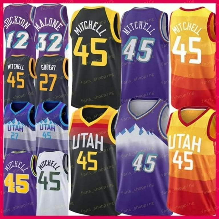 NBA_ Donovan 45 Mitchell Rudy 27 Gobert Basketball Jersey John 12 Stockton  Karl 32 Malone Vintage Uniform Jerseys shirts 75th anni''nba''Jerseys 