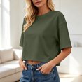 thumbnail image 3 of MLCDZ Women 3/4 Sleeve Cropped T-Shirts Drop Shoulder Crew Neck Crop Tops Casual Loose Fit Summer Solid Color Basic Tees Beach Vacation Tops, 3 of 10