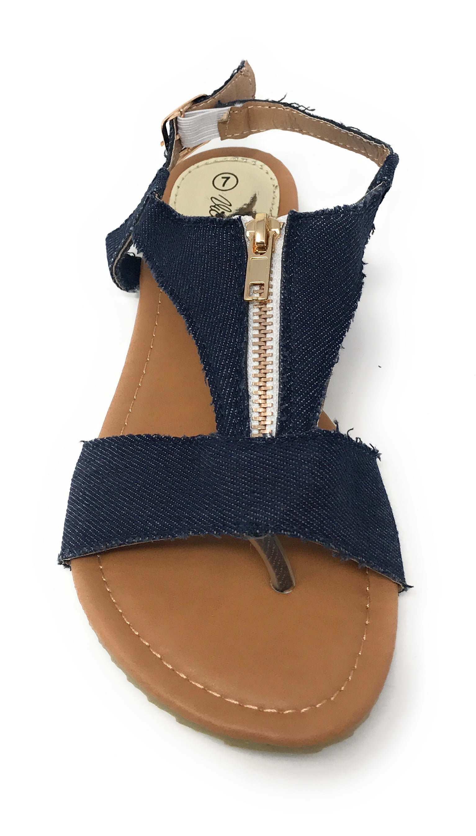 Victoria K Denim Zipper Front Sandals (Women)