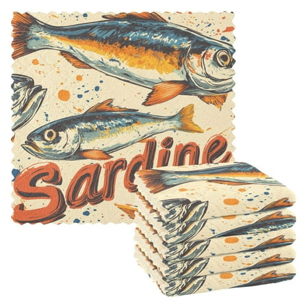 

Yayeee Dish Cloths for Washing Dishes Set of 6 Microfiber Strong Absorbent Towels Beige Sardines Pattern