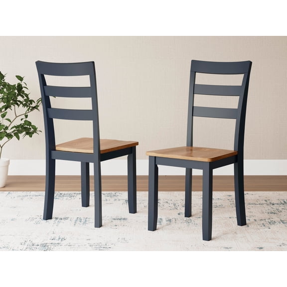 Signature Design by Ashley Gesthaven Dining Side Chair Set (2), Natural/Blue, Farmhouse Wood Chairs with Ladderback Design
