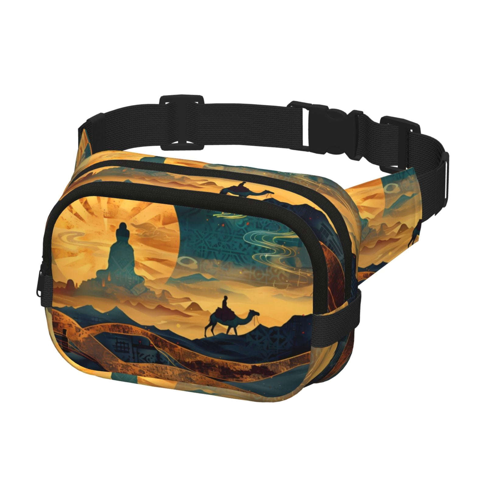 Picia Sunset Desert Journey Print Square Double-Layer Waist Bag Mini Adjustable Waist Belt Bag Exercise Running Travel Hiking