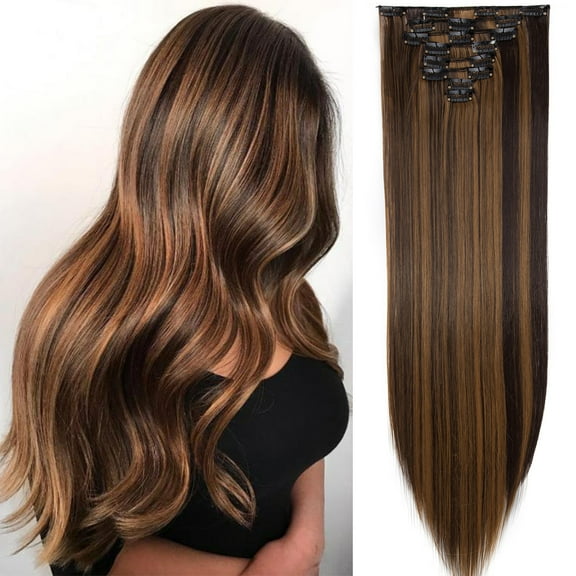 SEGO Straight Full Head Hollywood Clip in Hair Extensions 8 Hair Pieces 18 Clips For Women Blonde/Gold/Red/Purple/Pink