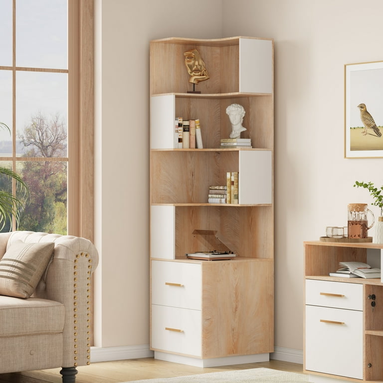 Sada 2 malých knihovniček - Geometrická dřevěná knihovna se 2 policemi - Moderní odkládací stolek do ložnice nebo kanceláře