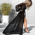 thumbnail image 3 of Women Chiffon Bikini Cover Long Sleeve Deep V Neck See-through Dress, 3 of 5