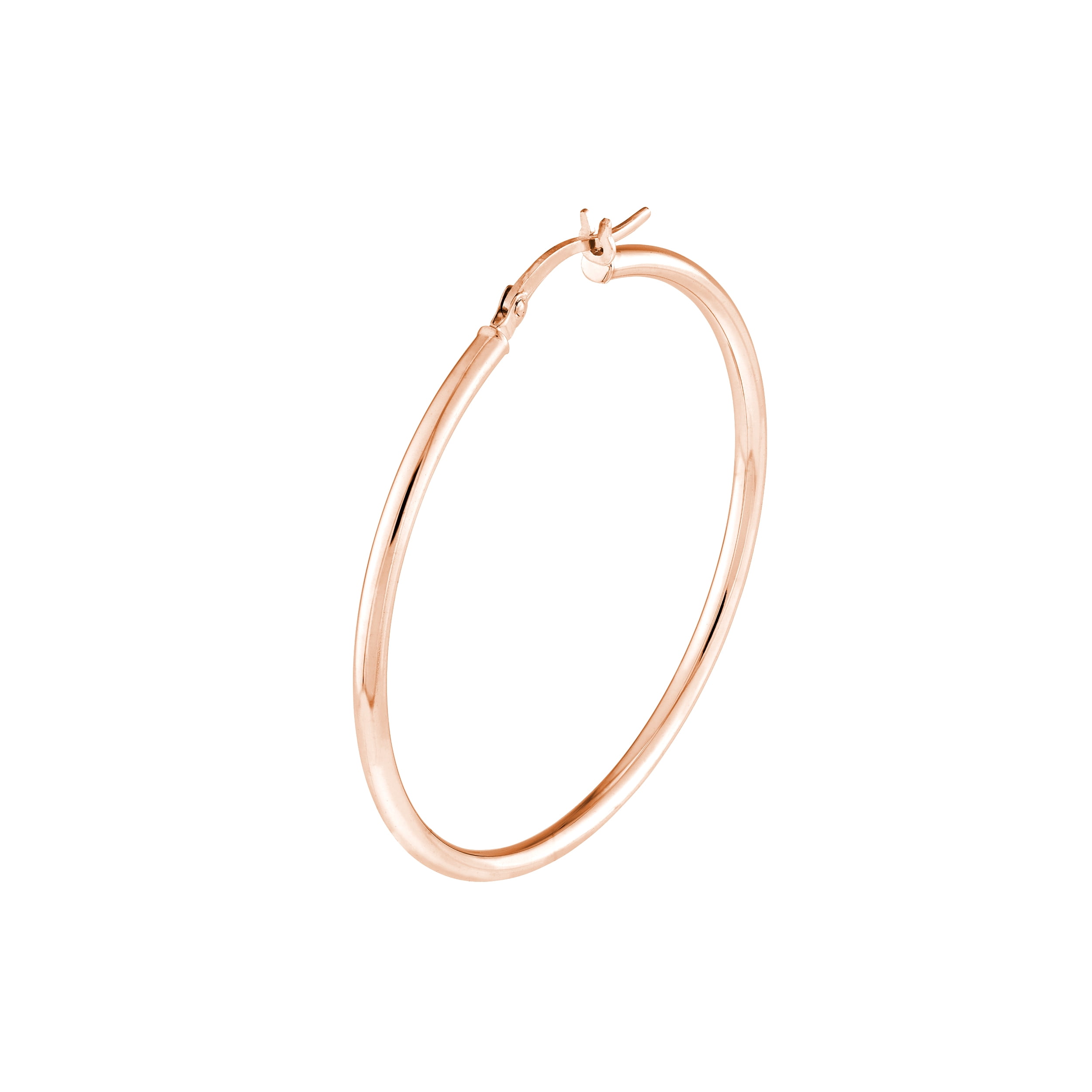 14kt Rose Gold Women's Polished 2x40mm Round Tube Hoop Earrings With Snap Bar Closure