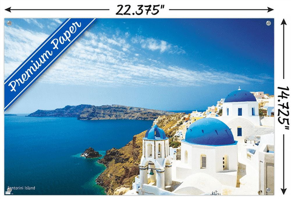 Santorini Island Wall Poster with Push Pins, 14.725" x 22.375"