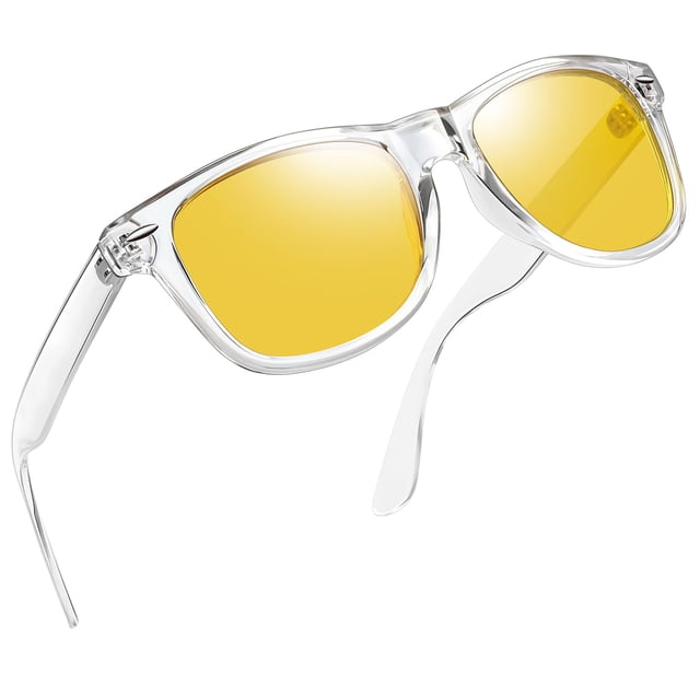 Gafas de conducción nocturna Joopin con marco transparente y lente amarilla UV400