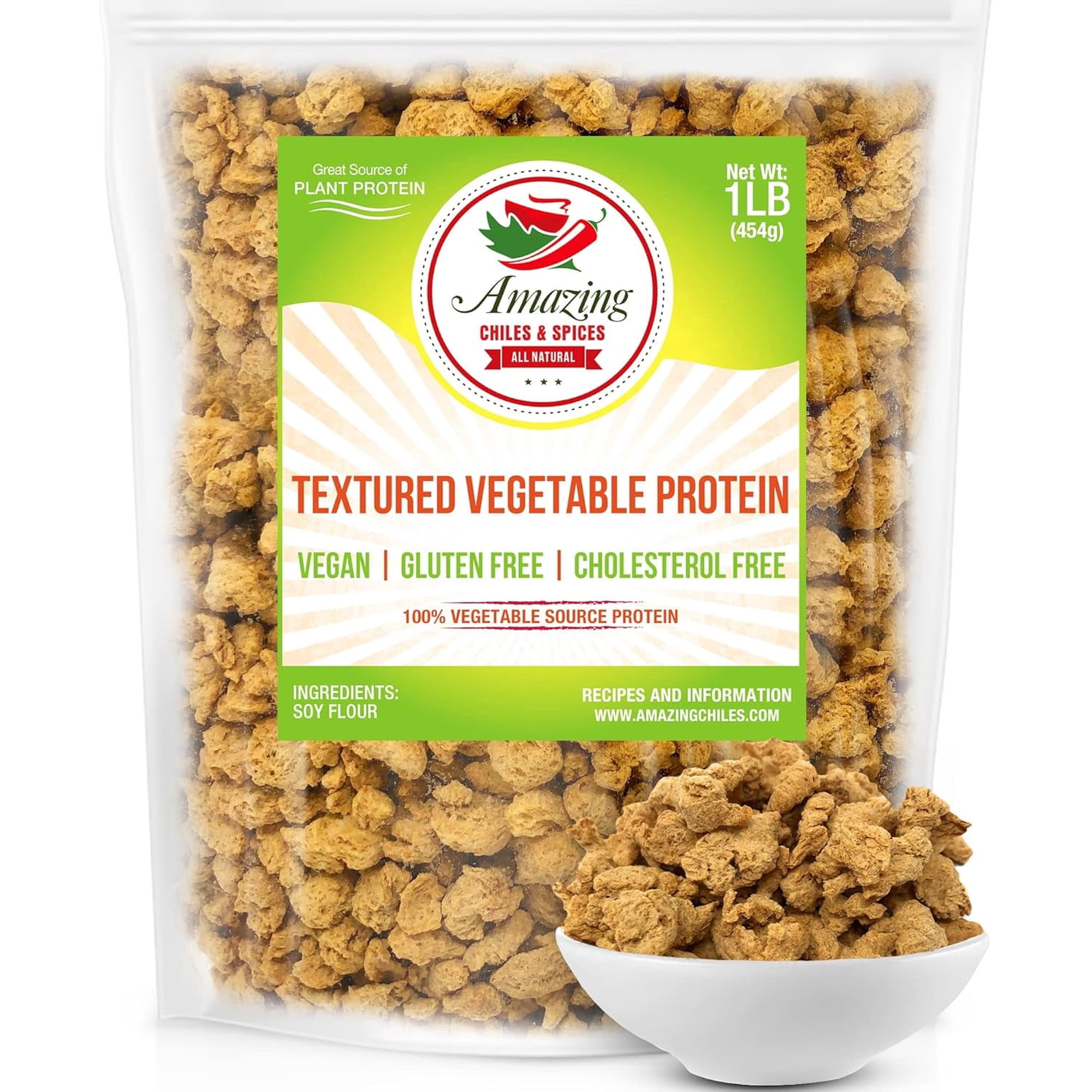 Textured Vegetable Protein (TVP), 1 lb. Bag. All Natural Plant Based Protein Chunks, Vegan