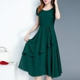 thumbnail image 3 of TNOBHG Slim Fit Dress Women's Midi Dress O-neck Short Sleeve Elegant Dress with Layered Hem Lace-up A-line Design Perfect for Streetwear Summer Parties, 3 of 8