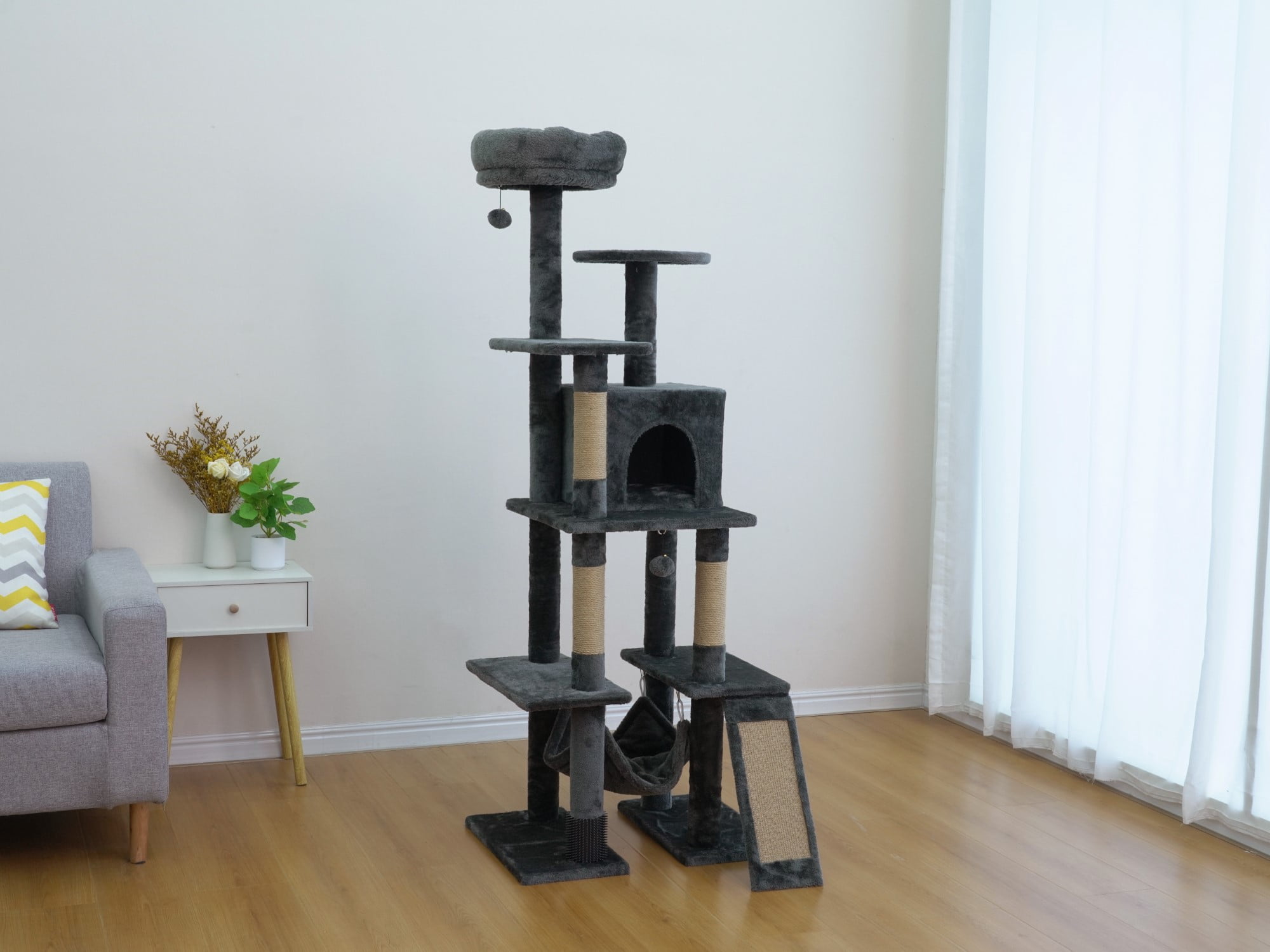 Vibrant Life 7-Level 65" Cat Tree with Hammock and Condo, Dark Gray