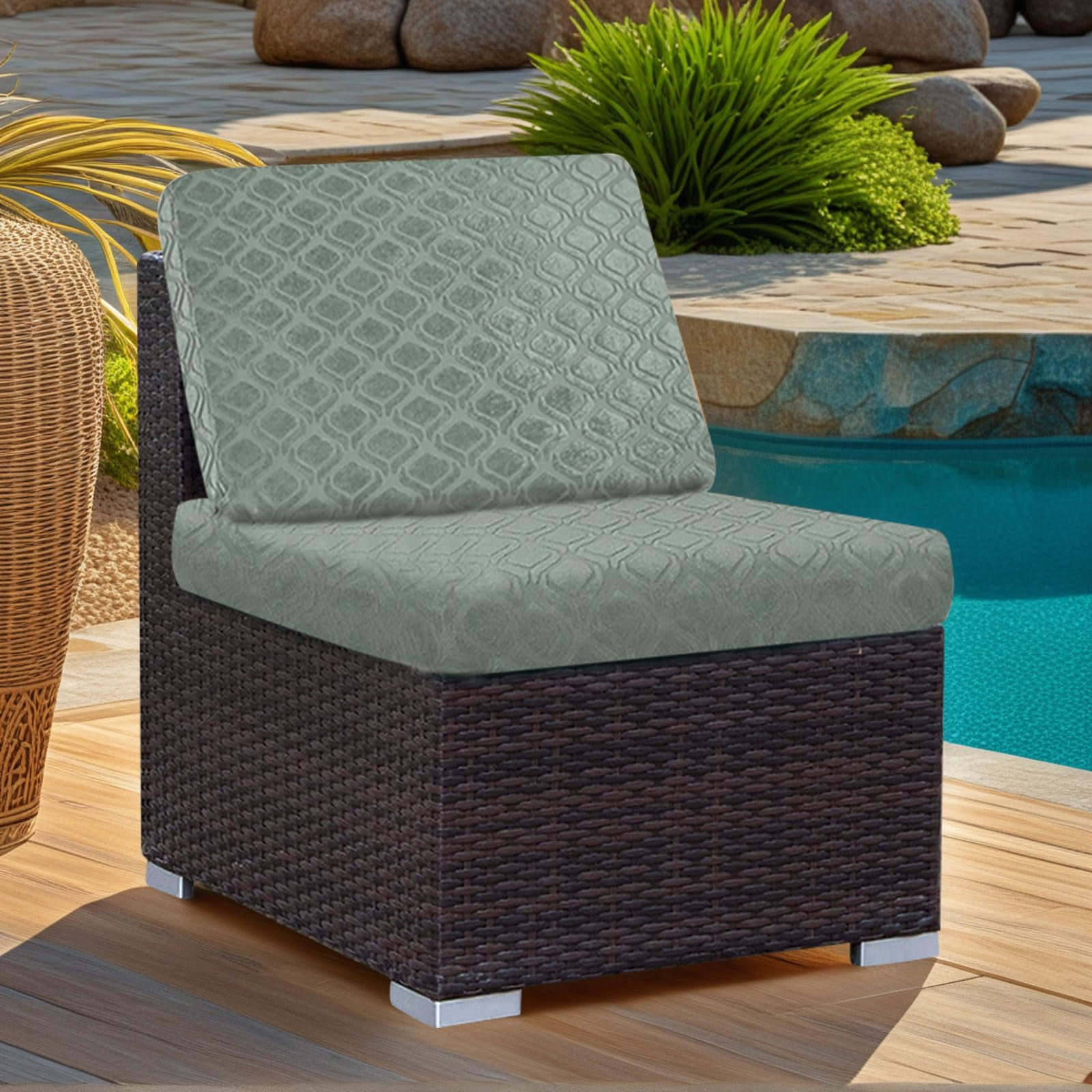 Patio Stretch Sofa Cushion Covers Outdoor Cushion Cover Replacement Couch Slipcover Sofa Seat Cover(Black, 6pcs)