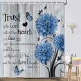 thumbnail image 2 of Farmhouse Flower Butterfly Bathroom Curtain, Rustic Blue Floral Dahlia Wooden Shower Curtain, Inspirational Quote Bath Curtain, Washable Fabric Shower Curtain Set with Hooks 36X72in, 2 of 6
