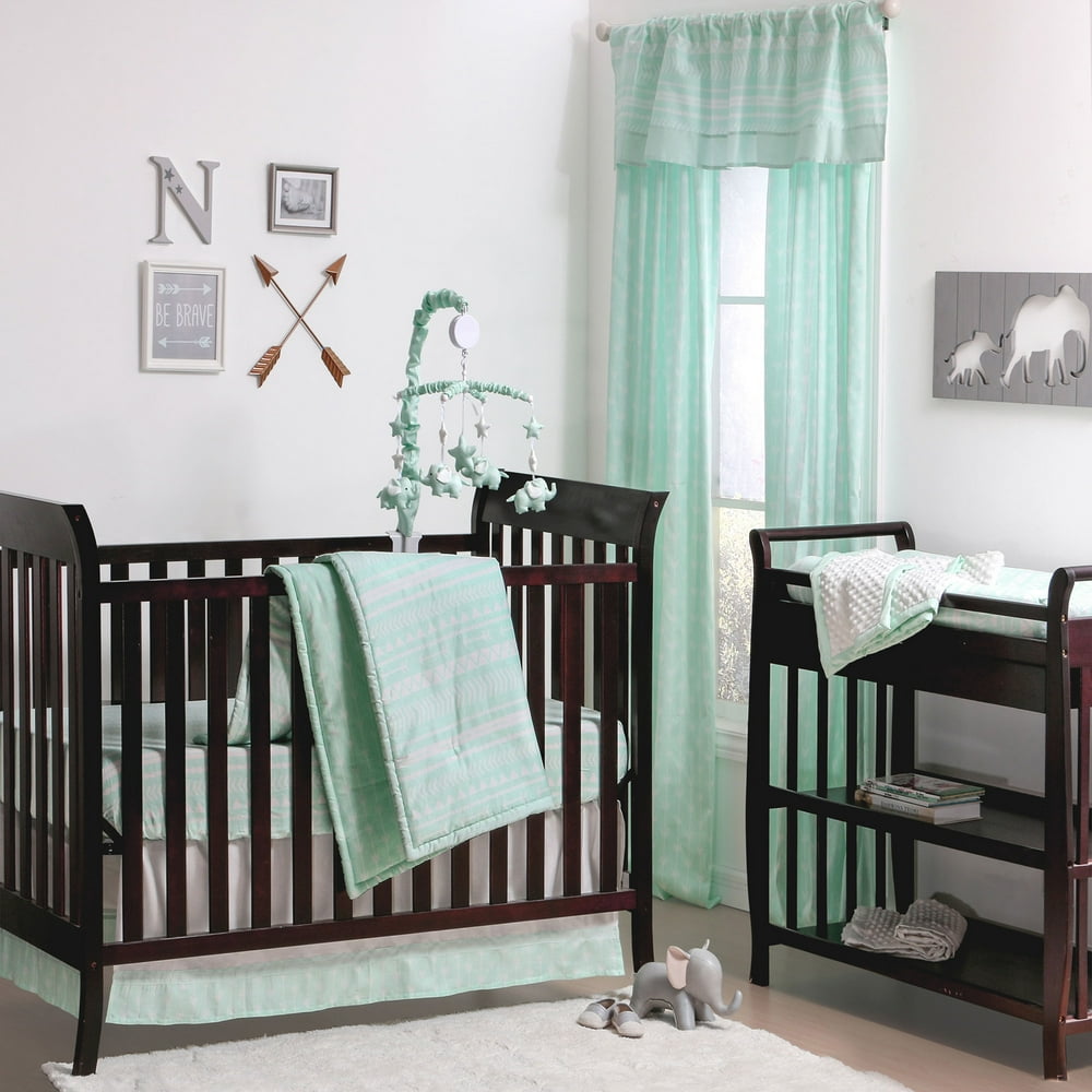 The Peanut Shell 4 Piece Baby Crib Bedding Set Mint Green Tribal