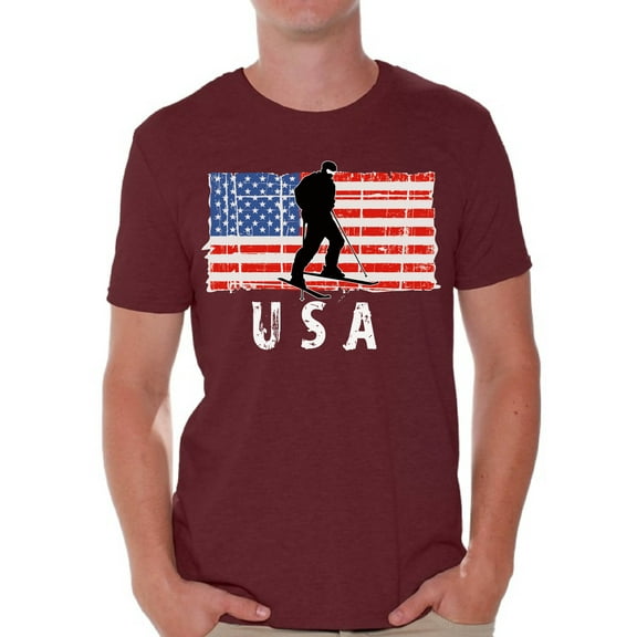 Awkward Styles Ski USA Men Shirt I'm American USA Flag T shirt for Men 4th of July Gifts Ski Men Tshirt Ski Lover Retro USA T-shirt for Men Ski Gifts USA Patriotic Men Shirts Independence Day