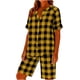 thumbnail image 1 of TaTaai Women's Summer Two Piece Outfit Plaid V-Neck Short Sleeve Button Blouse and Drawstring Waist Shorts Linen-Like Fabric Casual Matching Set Gift, 1 of 7